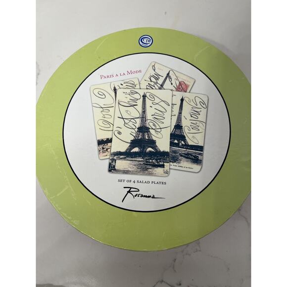 Ceramic Dessert Appetizer Plates Eiffel Tower Set of 4 Rosanna Paris  NW Box - Picture 10 of 11